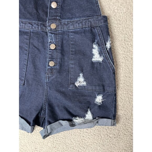 NoBo‎ Shortalls Womens Size Jr Medium 7/9 Blue Denim Distressed Overalls Grunge - Picture 4 of 13